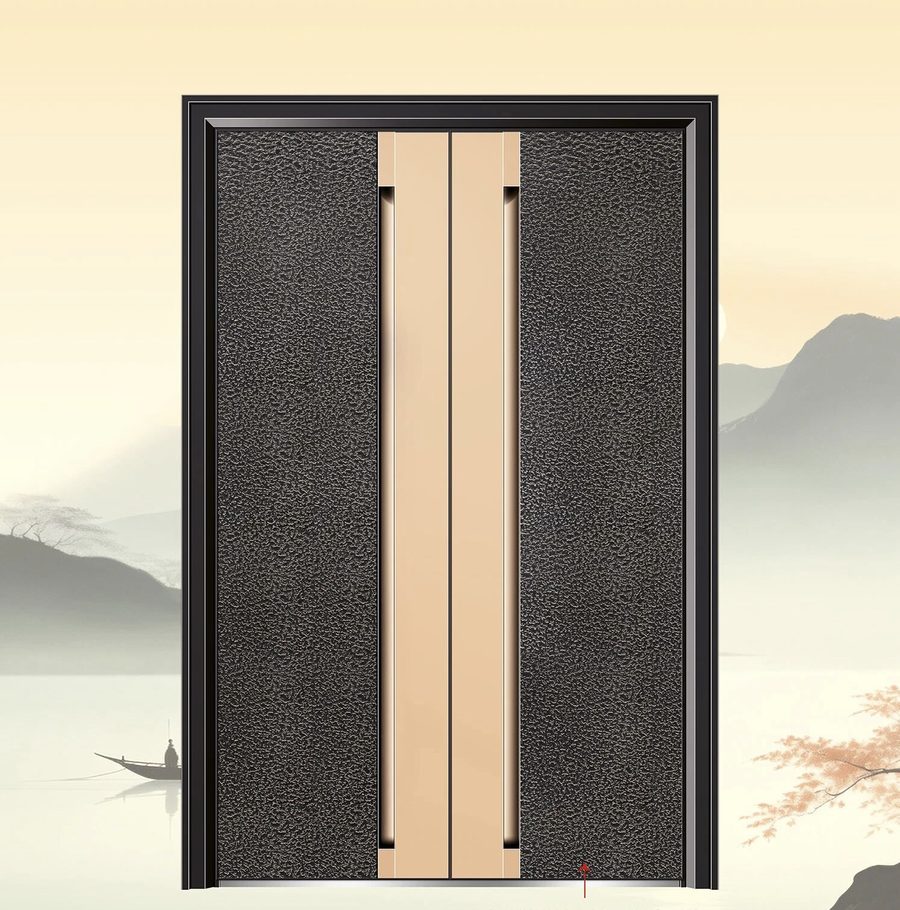 好贵人名门 精雕铝别墅双开门 锻纹浅金款
